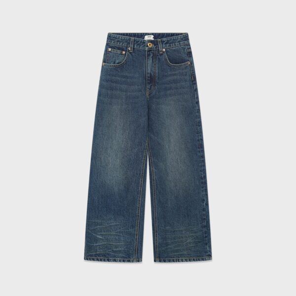 WASHED PLEATED RETRO RIVET SLIM DENIM CAPRI PANTS (WASHED PRODUCT)