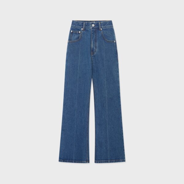 STRETCH BLUE WATER-WASHED HIGH-WAISTED STRAIGHT-LEG SKINNY JEANS (WASHED PRODUCT)